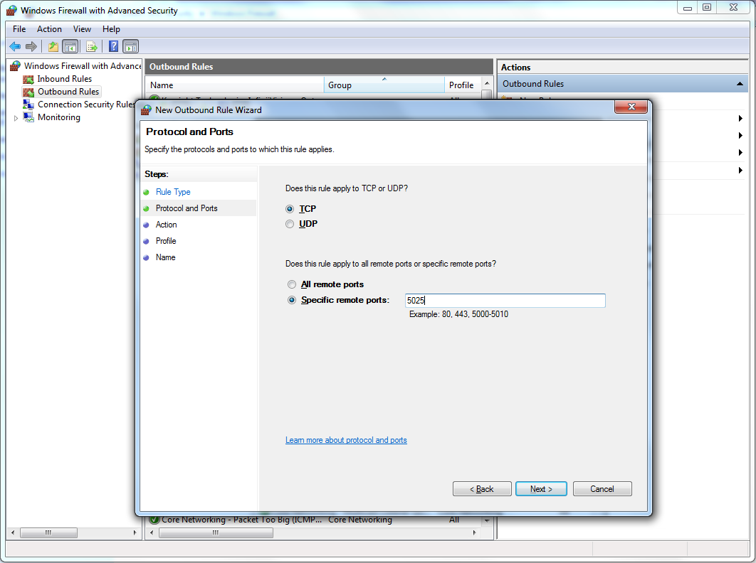 Enable TCP/IP port in Windows firewall